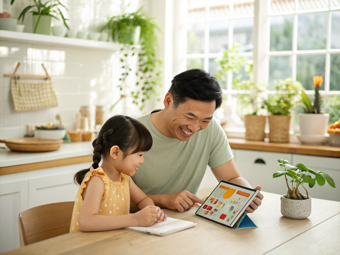 Parent and child using literacy activity sheets together