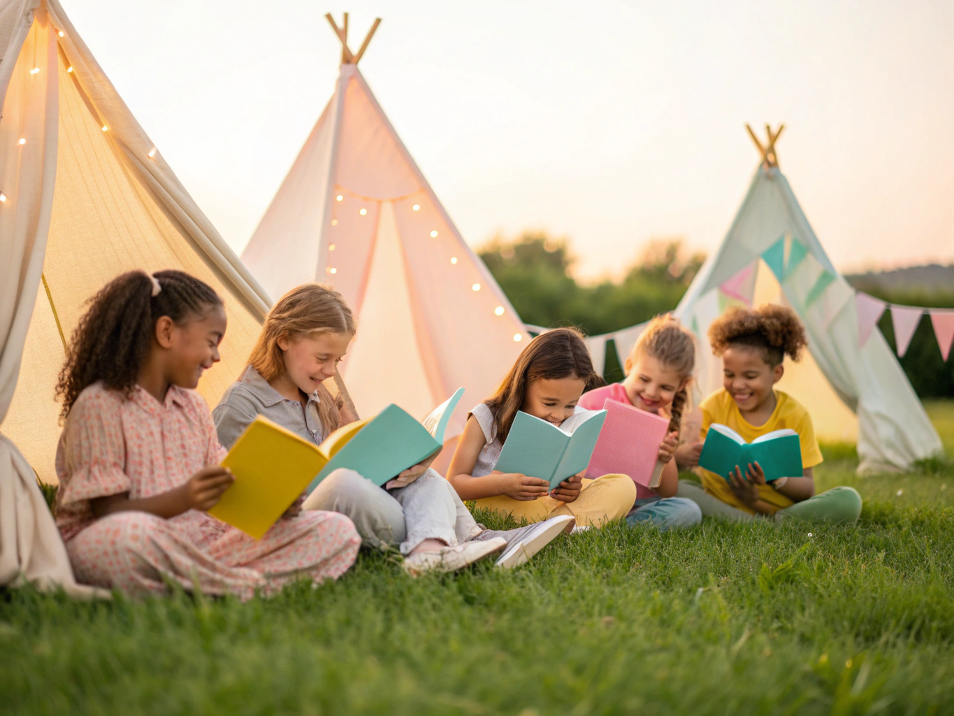 Children gathered in a circle for a summer reading activity
